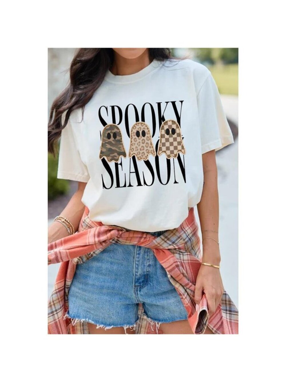 Full Size Spooky Season Ghosts Graphic Short Sleeve Halloween T Shirt Plus Size